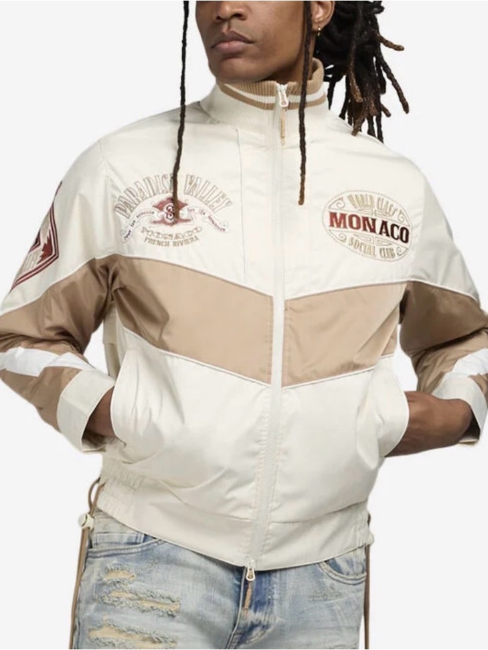 Monaco Colorblock Windbreaker Jacket in Cream & Tan